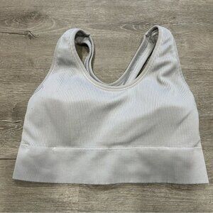 Aerie Pale Gray Blue Sports Bra Scoop Neck Stretch Women’s Size XL